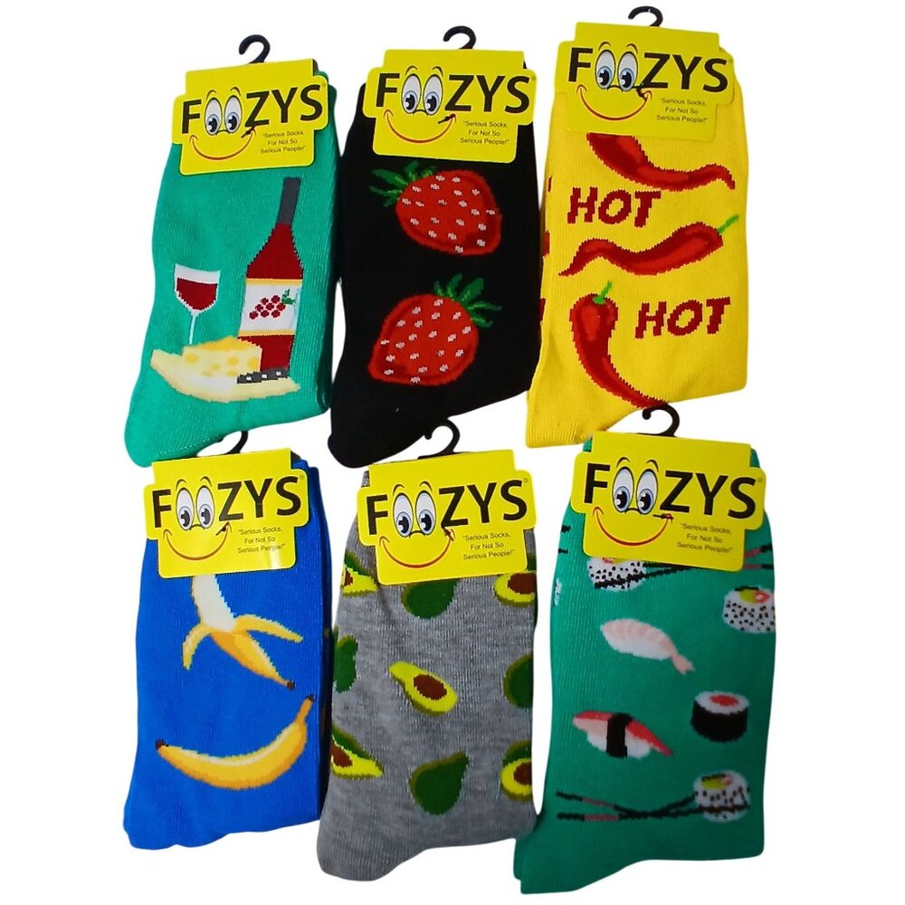 Foozys 6 Pair Foodie Sock Bundle  Women Banana Suchi Strawberry Wine Pepper #D42 - Picture 5 of 6